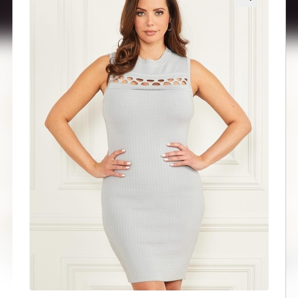 MARCIANO Lucca helium light blue cutout mesh neckline Sweater Dress size 6 new - Picture 5 of 7